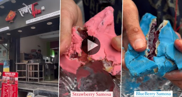 शख्स ने बनाया स्ट्रॉबेरी और ब्लूबेरी समोसा, वीडियो देख भड़के लोग
