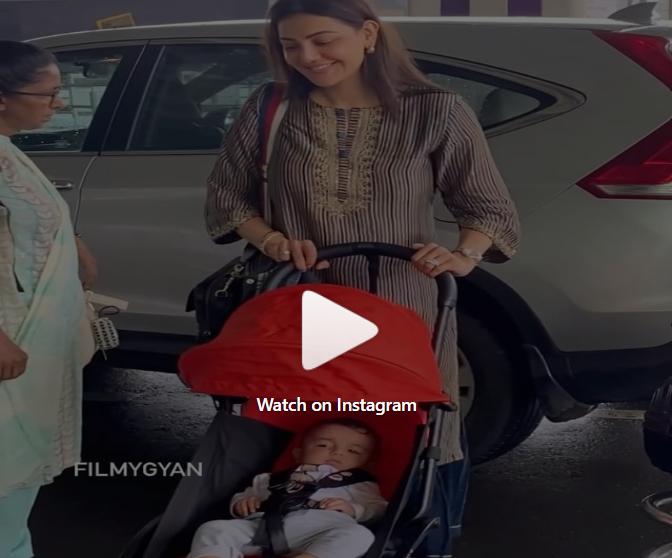 Kajal Agarwal spotted at Mumbai airport with her baby Neil and husband