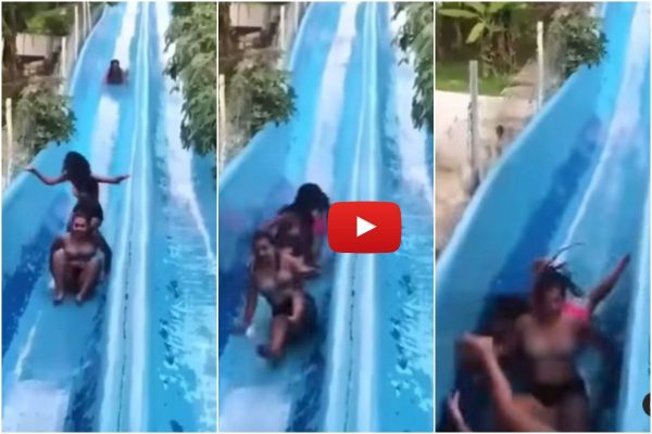 स्विमिंग पूल स्लाइड पर गलती कर गई एक लड़की
