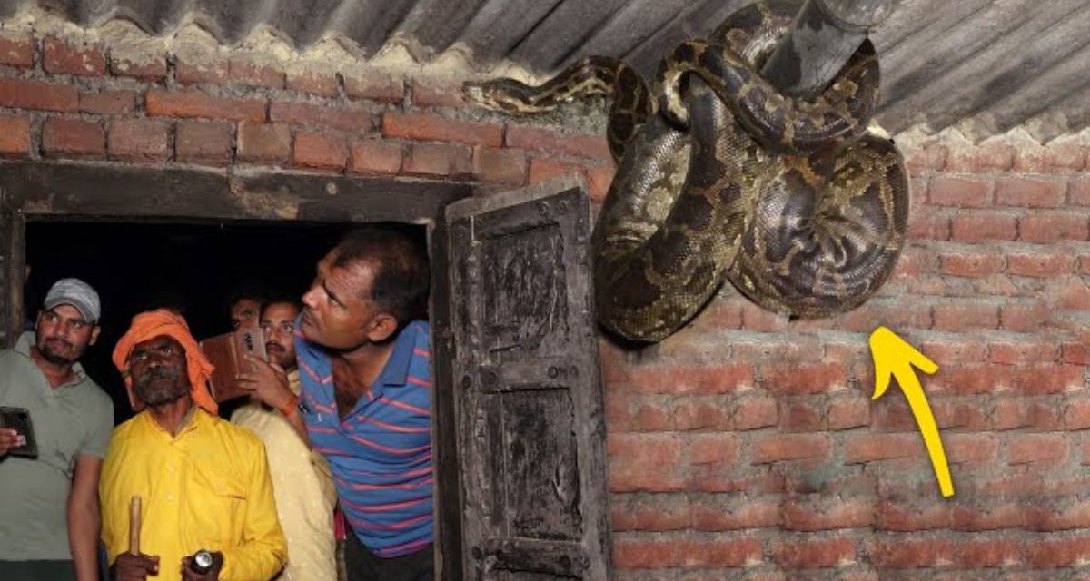 People were searching here and there, the python was wrapped in wood on the roof of the house