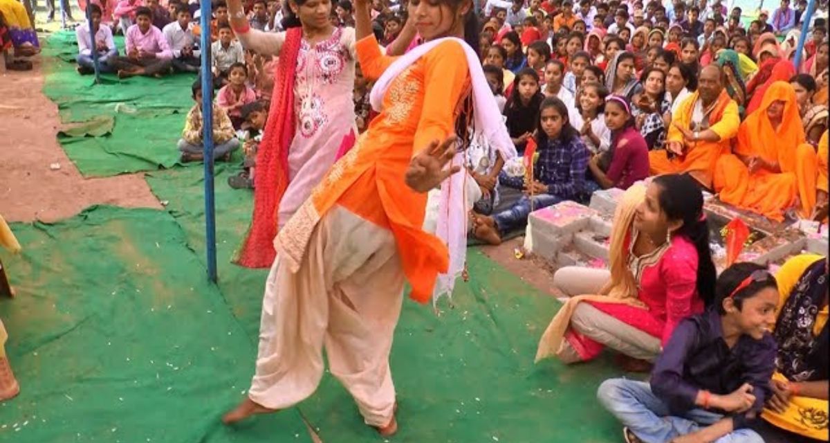 In the satsang being held in the village, women danced in veil