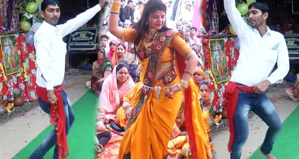 A man danced in a rustic style in a village satsang