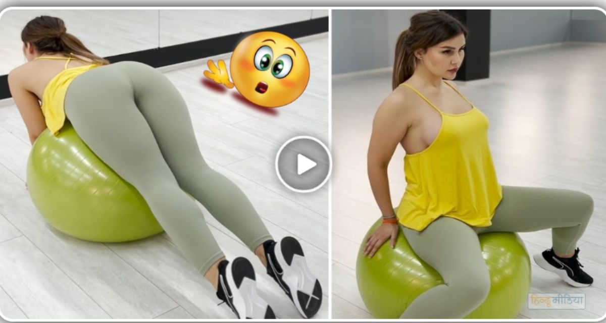 The girl captivated everyone by doing Swiss ball push-ups